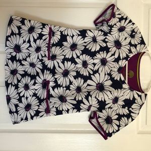 Healing Hands Navy and Purple Daisy Scrub Top